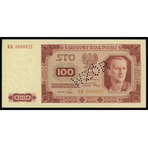 100 złotych 1.07.1948, seria KK, numeracja 0000022, per...