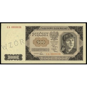500 złotych 1.07.1948, seria CA, numeracja 0000036, per...