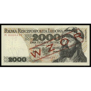 2.000 złotych 1.05.1977, seria M, numeracja 0000439, uk...