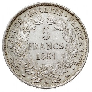 5 franków 1851 A, Paryż, Gad. 719, defekty na rancie, a...