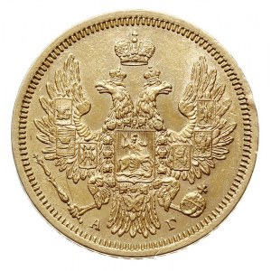 5 rubli 1852 СПБ АГ, Petersburg, złoto 6.53 g, Bitkin 3...