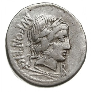 Mn. Fonteius C.f., denar 85 pne, Rzym, Aw: Głowa Apolli...