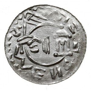 denar królewski 1086-1092, Aw: Popiersie króla w prawo,...