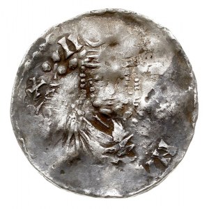 Moguncja, Henryk II 1002-1024, denar, Aw: Popiersie kró...