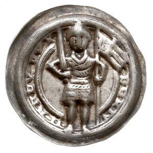 Bernard I Saski 1170-1212, brakteat; Książę w zbroi i h...