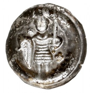 Bernard I Saski 1170-1212, brakteat; Książę w zbroi i w...