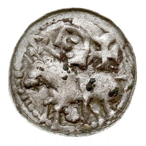 denar książęcy z lat 1070-1076, Aw: Głowa w lewo w obwó...