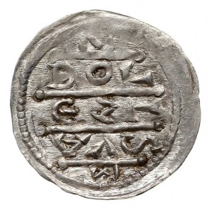 denar, 1157-1173, Aw: Cesarz siedzący na tronie na wpro...