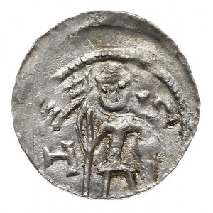 denar, 1146-1157, Aw: Dwaj książęta siedzący za stołem ...
