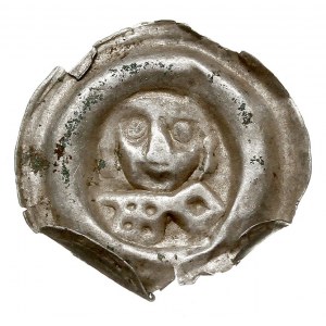 brakteat guziczkowy, koniec XIII w.; Głowa na wprost, p...