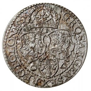 szóstak 1599, Malbork, odmiana z małą głową króla, bard...