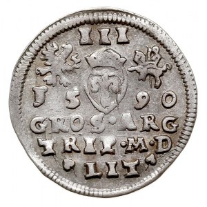 trojak 1590, Wilno, herb Leliwa pod popiersiem króla, I...