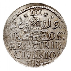 trojak 1619, Ryga, mała głowa króla, Iger R.19.1.i (R3)...
