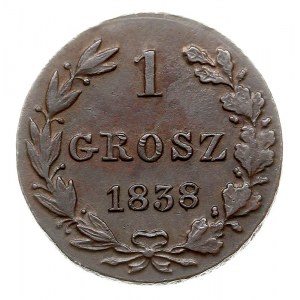 1 grosz polski 1838, Warszawa, odmiana św. Jerzy bez pł...