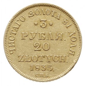 3 ruble = 20 złotych 1835, Petersburg, złoto 3.89 g, Pl...