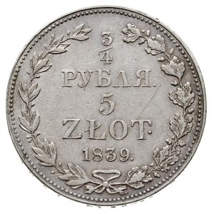 3/4 rubla = 5 złotych 1839, Warszawa, duże cyfry daty, ...