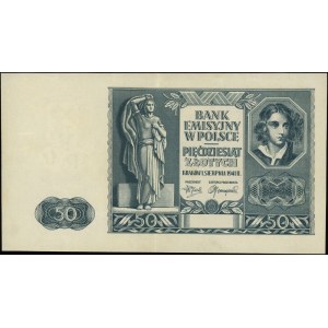 niedokończony druk banknotu 50 złotych 1.08.1941, bez o...
