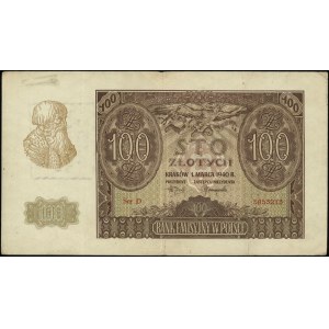 100 złotych 1.03.1940, seria D, numeracja 5853213, z na...