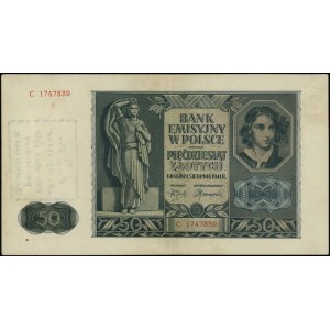 50 złotych 1.08.1941, seria C, numeracja 1747839,z nadr...