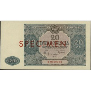 20 złotych 15.05.1946, seria B, numeracja 0000000, obus...