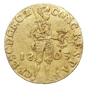 dukat 1803, Geldria, złoto 3.16 g, Delm, 1171a, Fr. 319...
