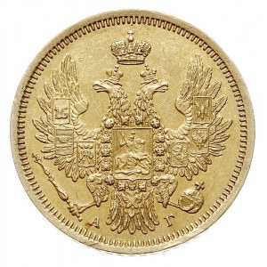 5 rubli 1851 СПБ АГ, Petersburg, złoto 6.54 g, Bitkin 3...