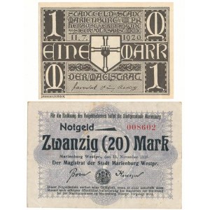 738. Malbork, 20 mk 1918 i 1 mk 1920 (2szt)