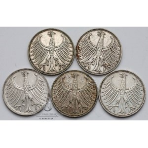 1169. BRD 5 marek 1956-64 (5szt), st.4+/2