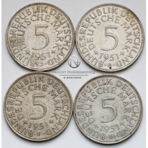 1168. BRD 5 marek 1951-D,F,G,J (4szt), st.3-2