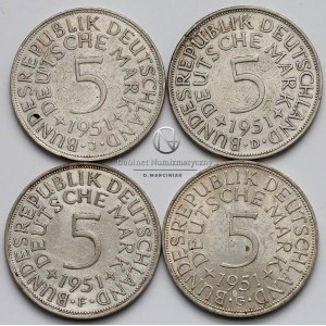 1167. BRD 5 marek 1951-D,F,G,J (4szt), st.+/-2