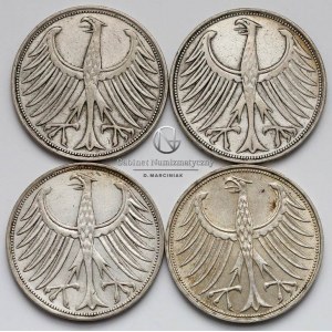 1167. BRD 5 marek 1951-D,F,G,J (4szt), st.+/-2