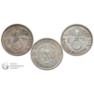 5170. III Rzesza 2 marki 1934-D 1937-A 1939-A (3)