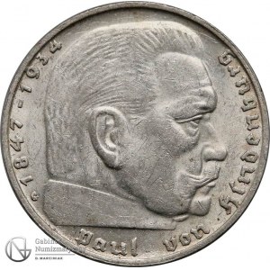 5168. III Rzesza Hindenburg 2 marki 1939-G st.2/2+