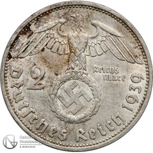 5167. III Rzesza Hindenburg 2 marki 1939-F st.3+/2