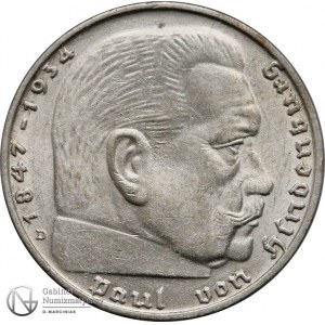 5165. III Rzesza Hindenburg 2 mark 1939-D st.2+/1-