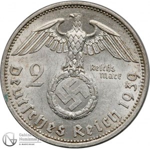 5164. III Rzesza Hindenburg 2 marki 1939-A, st.2+