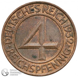 5160. Weimar 4 fenigi 1932-F, st.2+/1-