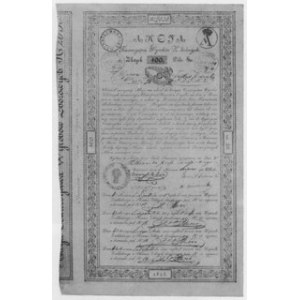 Akcja 100 złotych 1825, Towarzystwo Wyrobów Zbożowych Warszawa, (tekst polski i rosyjski) dwustronna