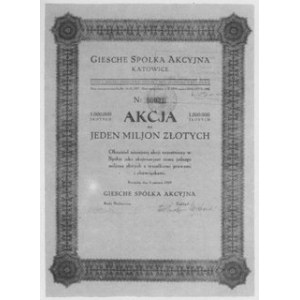 Akcja 1 milion złotych, 1929, Giesche, Spółka Akcyjna Katowice, 4 strony