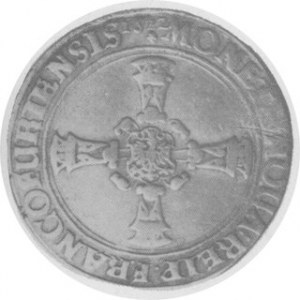 Talar 1622, Aw. Stylizowany krzyż, Rw. Dwugłowy Orzeł i tytulatura Ferdynanda II. Dav.5289
