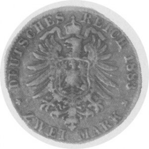2 marki 1883, Aw. Herb miasta — brama, Rw. Orzeł niemiecki. J. 61