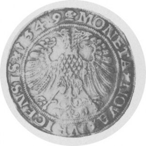 Talar 1549, Aw. Tarcza herbowa i Św. Jan, Rw. Dwugłowy Orzeł, Dav. 9405 R