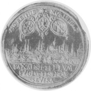 Talar 1635, Aw. Panorama miasta, (data ukryta w literach łacińskich napisu Rw. Orzeł Dav. 5655