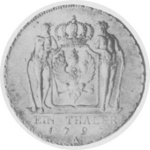 Talar, 1797, Aw. Popiersie, Rw. Tarcza między dwoma postaciami, Malb. 3307 Dav. 2602