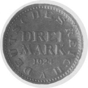 3 marki 1924, Aw. Orzeł, Rw. Napis, m. Berlin, J. 312