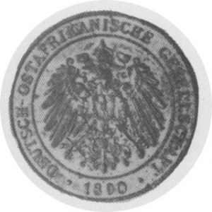 Peso 1890, Aw. Orzeł niemiecki, Rw. Napisy arabskie. J. 710, (miedź)