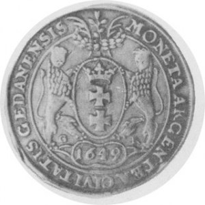 Talar 1649, Aw. Popiersie, Rw. Tarcza z herbem miasta. Czap. 1920