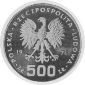 500 złotych 1976 (Próba — Złoto) (K. Pułaski), Kam. 109 (złoto) (St. Lustrz.)