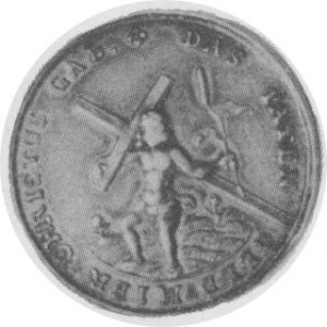 Medal pogrzebowy 1704. (Śląsk Austriacki), Aw. Chrystus z krzyżem, Rw. Okolicznościowe napisy, waga 7.7 g