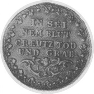 Medal pogrzebowy 1704. (Śląsk Austriacki), Aw. Chrystus z krzyżem, Rw. Okolicznościowe napisy, waga 7.7 g